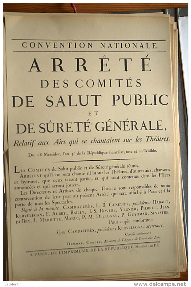 AFFICHE REVOLUTION. FAC-SIMILÉ - 1 - CONVENTION NATIONALE. - ARRÊTÉ DES COMITÉS DE SALUT PUBLIC ET DE SÛRETÉ GÉNÉRALE, - Afiches