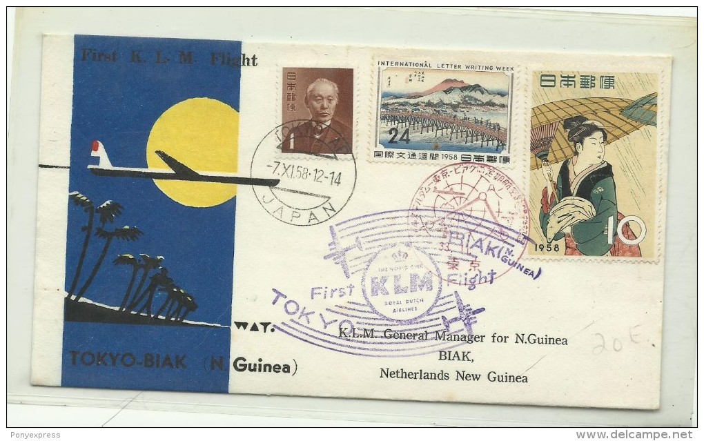 Premier Vol KLM Tokyo Biak, Nouvelle Guinée, 1958 - Covers & Documents