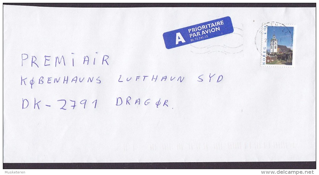 Norway A PRIORITAIRE Par Avion Label EIDSVOLD 1997 Cover Brief Denmark Kirche Von Røros Stamp - Briefe U. Dokumente