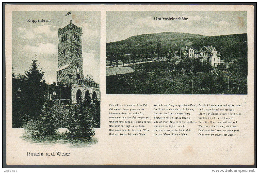 2277 - Alte Ansichtskarte - Rinteln A. D. Weser Klippenturm N. Gel - Rinteln