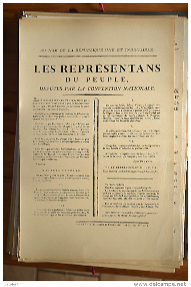 AFFICHE REVOLUTION. FAC-SIMILÉ - 28 - AU NOM DE LA RÉPUBLIQUE UNE ET INDIVISIBLE. LES REPRÉSENTANTS DU PEUPLE, DÉPUTÉS P - Affiches