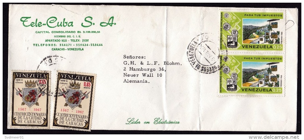 Venezuela: Cover To Germany, 1974, 4 Stamps, Heraldry, Houses (fold!) - Venezuela