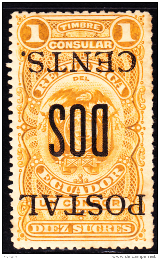 Ecuador Consular Stamp Overprinted "POSTAL DOS CENTS." For Postal Use. Overprint Inverted. MLH. - Equateur