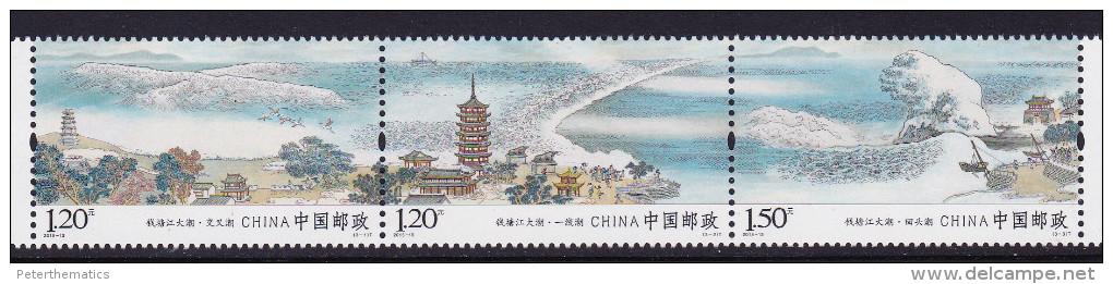 CHINA , 2015, MNH, QIANTANG TIDE, SHIPS, WAVES, BOATS, BIRDS, 3v - Barche