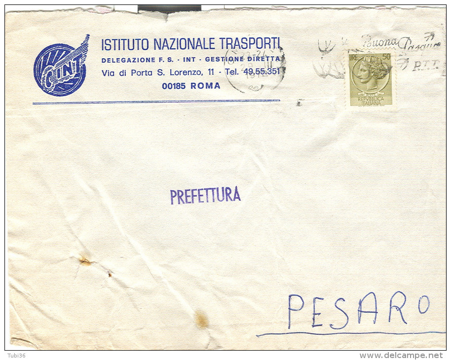INT - ISTITUTO NAZIONALE TRASPORTI, DELEGAZIONE F.S. - ROMA,1972, BUSTA COMMERCIALE CON LOGO, NOTA STORICA - Ferrocarril