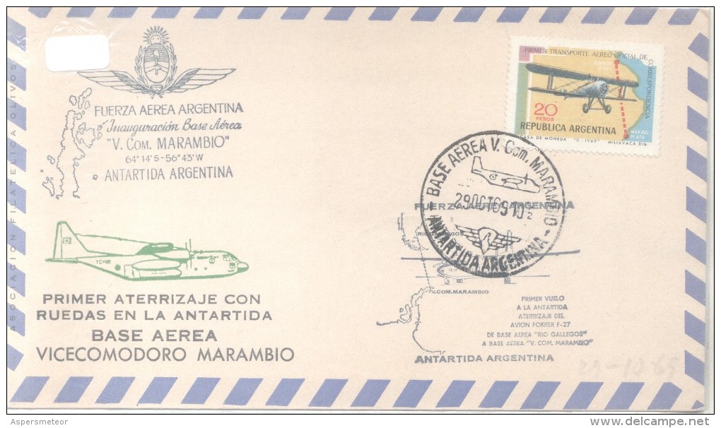 FUERZA AEREA ARGENTINA - INAUGURACION BASE AEREA VICECOMODORO MARAMBIO AÑO 1969 PRIMER ATERRIZAJE CON RUEDAS EN LA ANTAR - Andere & Zonder Classificatie