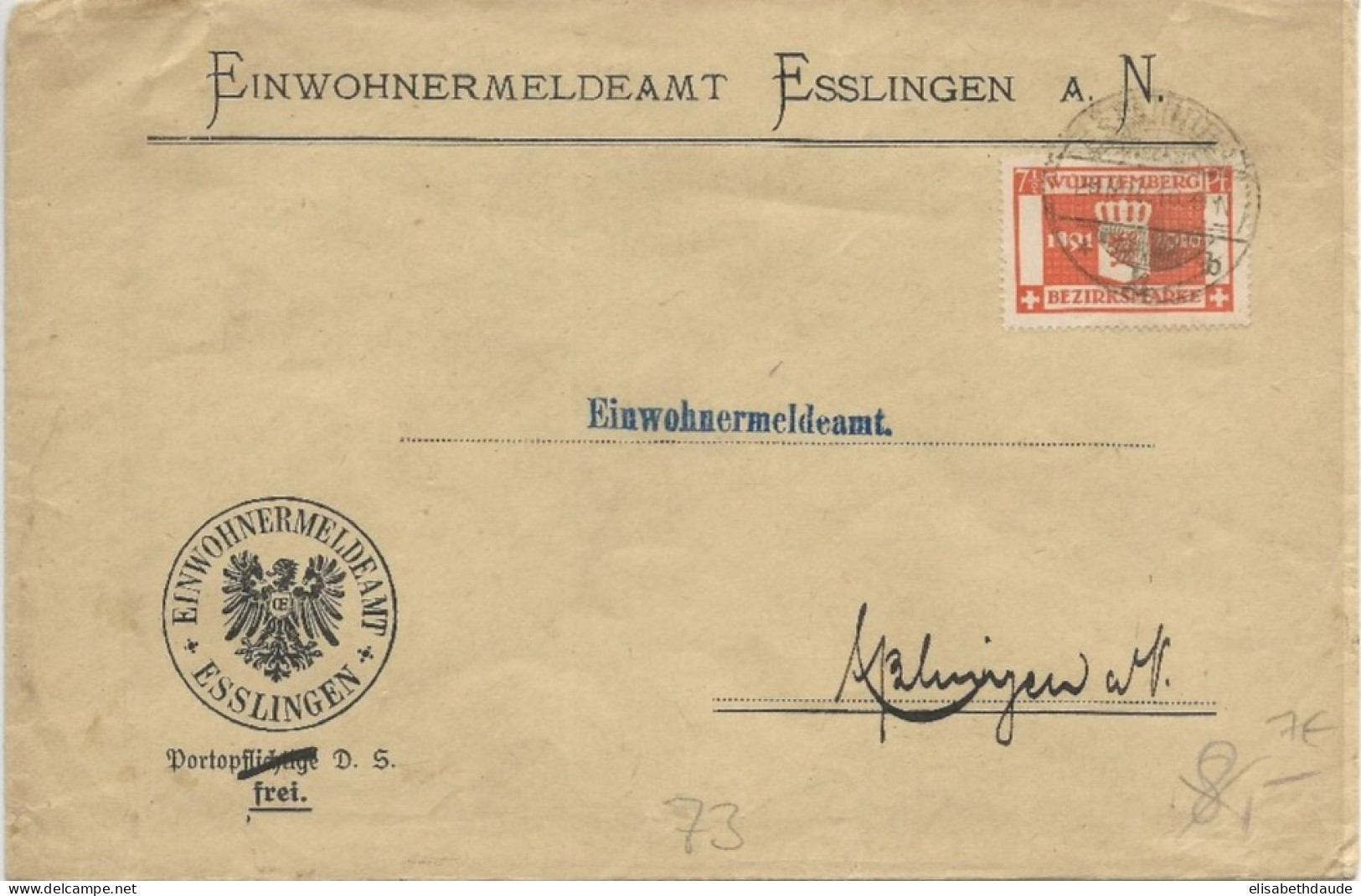 WÜRTTEMBERG - 1916 - ENVELOPPE De SERVICE De ESSLINGEN - Covers & Documents