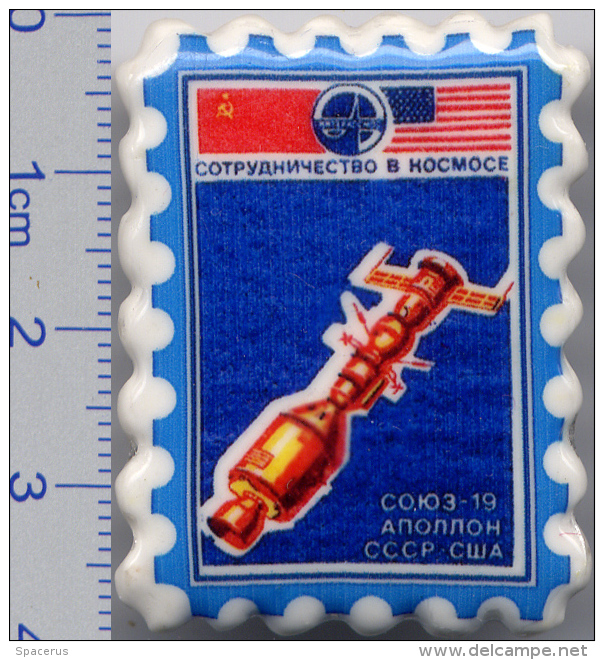 99 Space Soviet Russia &#x421;eramic Pin. Soyuz-Apollo (Soyuz-19) - Space