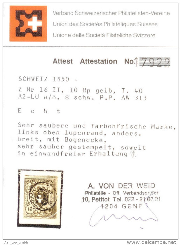 Schweiz RAYON II Typ 40 Stein A2 LU Befund Sw.PP - 1843-1852 Federale & Kantonnale Postzegels