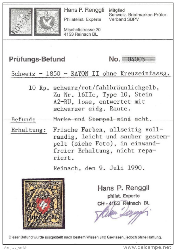 Schweiz RAYON II Zu#16IIc Typ 10 Stein A2 RU - 1843-1852 Kantonalmarken Und Bundesmarken