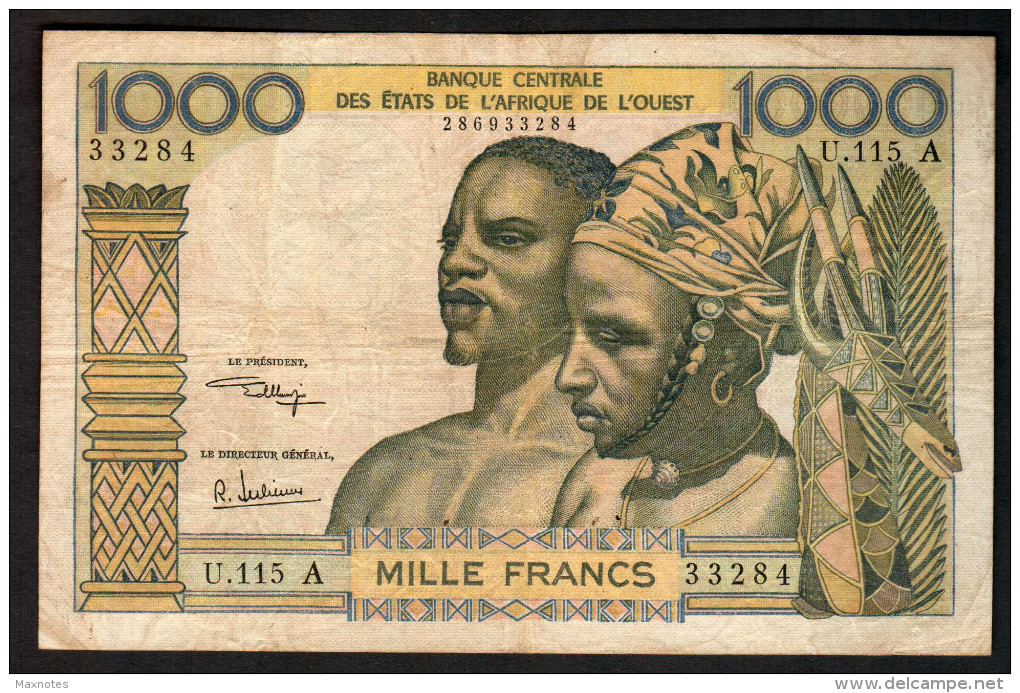 COSTA D´AVORIO - IVORY COAST ( West African States) 1000 Francs - 1959-65  - P103Aj - Sn 33284 -Circulated - Costa D'Avorio