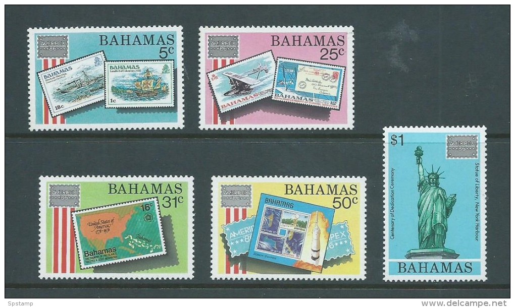 Bahamas 1986 Ameripex Set Of 5 MNH , One With Tiny Gum Mark - Bahamas (1973-...)