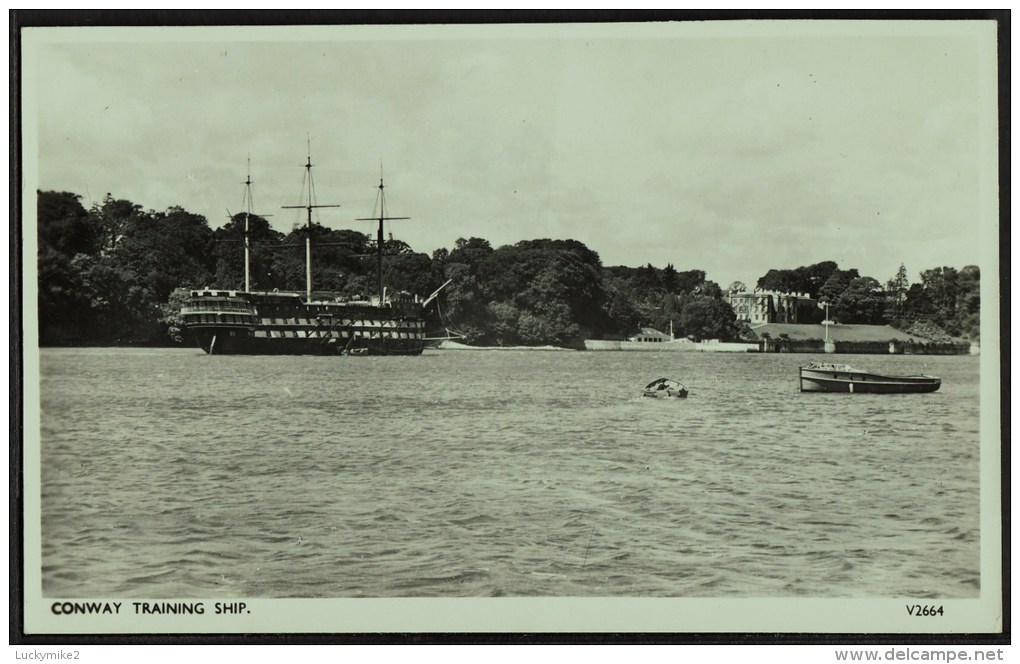 A Real Photo-postcard  "Conway Training Ship (1877-1956)"  (in The Menai Strait),  Dated 1953 On The Back. - Voiliers
