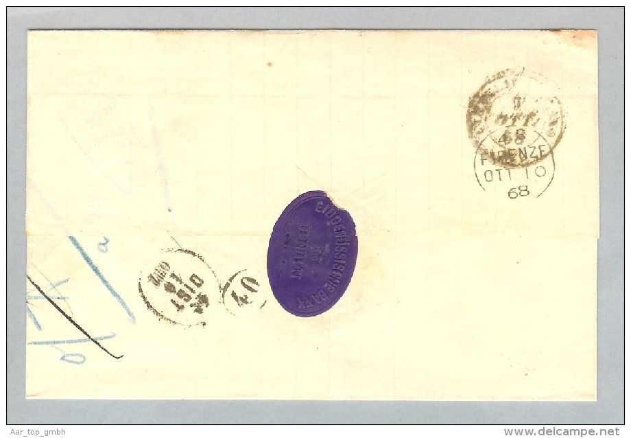 Schweiz Sitzende Bern 1868-10-06 Brief Zu#41b Reinblau Nach Florenz - Lettres & Documents