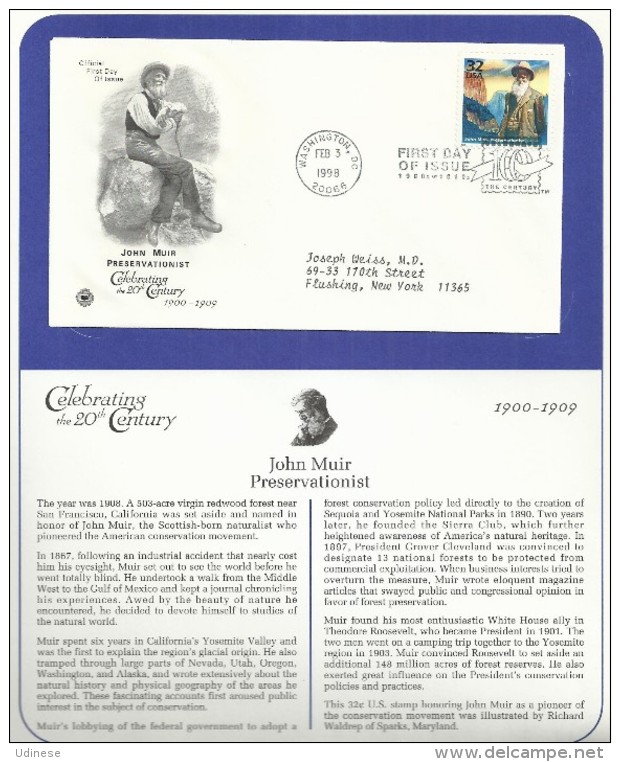 USA 1998 - JOHN MUIR - PRESERVATIONIST - FDC - Oblitérés