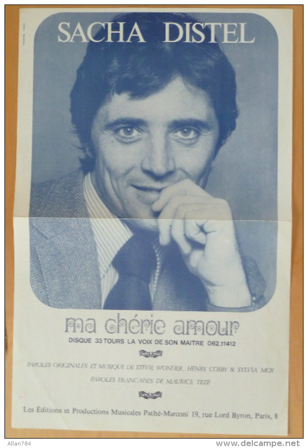 1968 - PARTITION SACHA DISTEL - MA CHERIE AMOUR - EXCELLENT ETAT COMME NEUF - PHOTO GEANTE OCCUPANT PAGE 1 ET 4 - - Autres & Non Classés