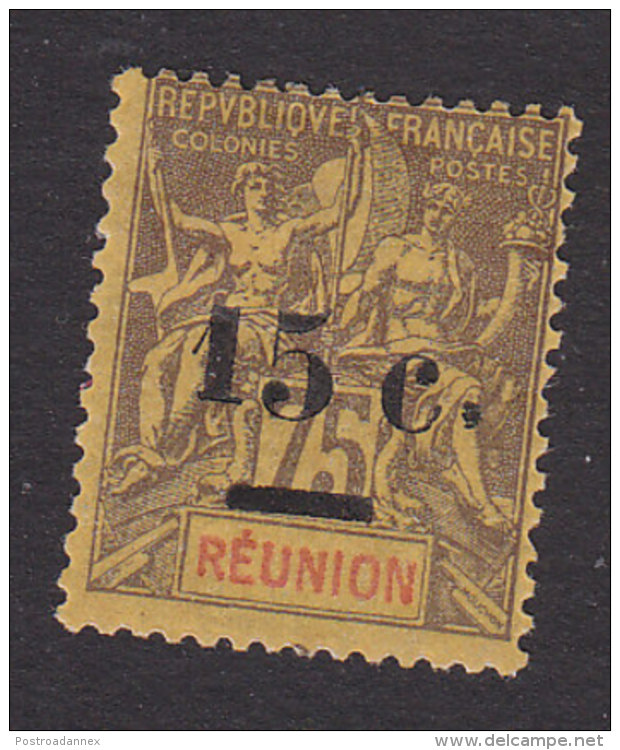 Reunion, Scott #58, Mint Hinged, Navigation And Commerce Surcharged, Issued 1901 - Unused Stamps