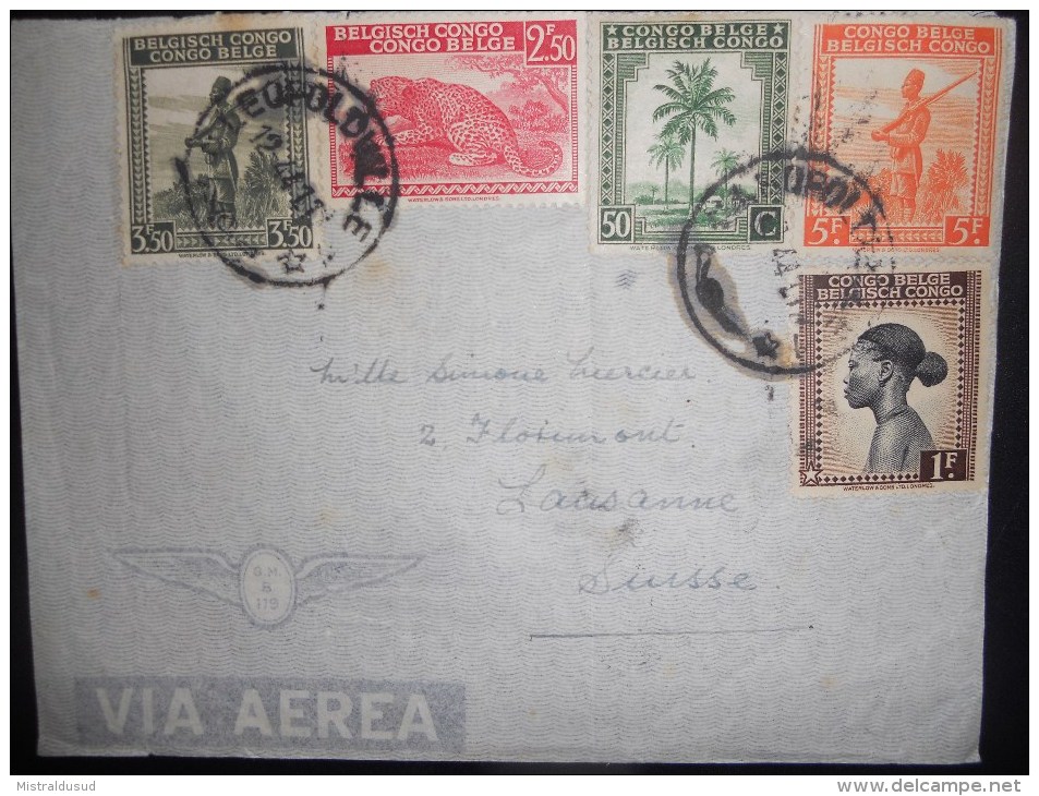 Congo Belge , Lettre De Leopolville 1944 Pour Lausanne, Joli Affranchissement - Storia Postale