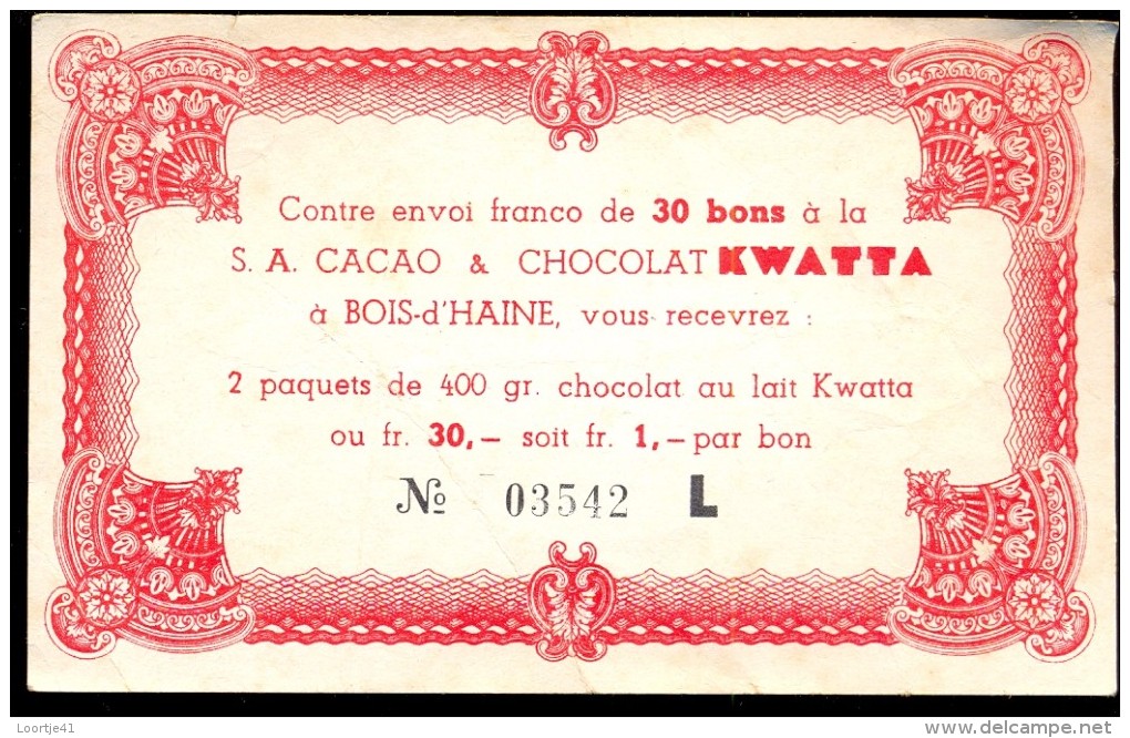 Publicité Reclame Waardebon Bon Chocolat Kwatta  Chocolade - Chocolade