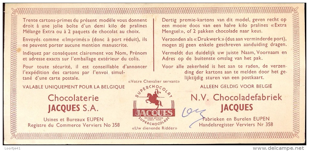 Publicité Reclame Premiebon Bon Chocolat Jacques  Chocolade Eupen - Chocolade