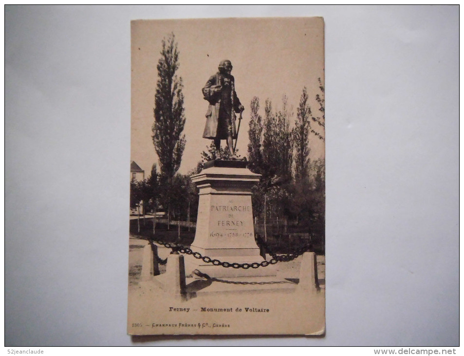 Le Monument De Voltaire , Très  Belle Carte , 1907 - Ferney-Voltaire