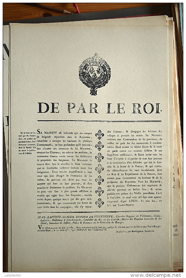 AFFICHE REVOLUTION. FAC-SIMILÉ - 93 - DE PAR LE ROI.. (FAIT À BOURGES LE 11 AVRIL 1789) - Afiches