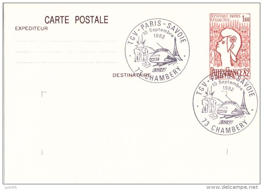 Entier Postal TGV Paris Savoie 10 Septembre 1982 (Chambery) - Trains