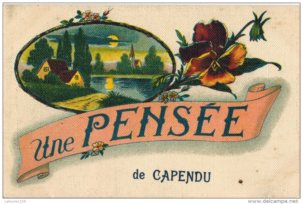 AUDE CPA Souvenir Toilée : " Une Pensée De CAPENDU " Thème Fleurs Pensées - Circulé Capendu Grêle Comigne - Capendu