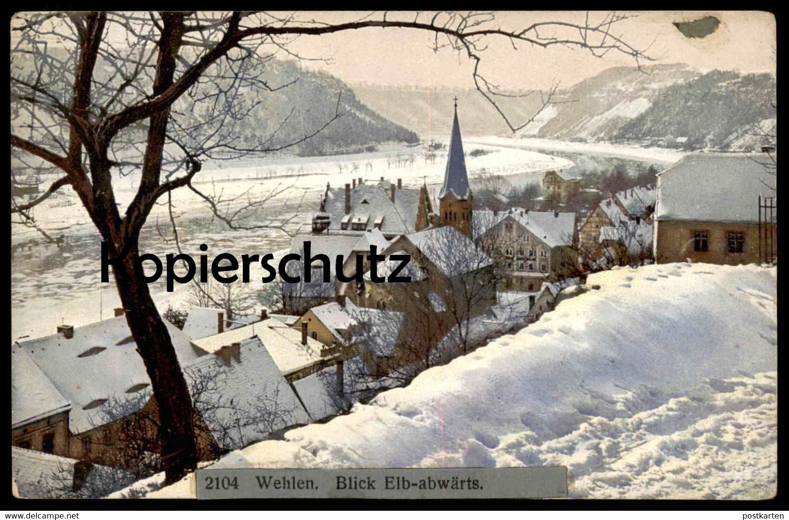 ALTE POSTKARTE WEHLEN BLICK ELB-ABWÄRTS PHOTOCHROMIE NENKE & OSTERMAIER DRESDEN Winter Schnee Hiver Snow Cpa Postcard - Wehlen