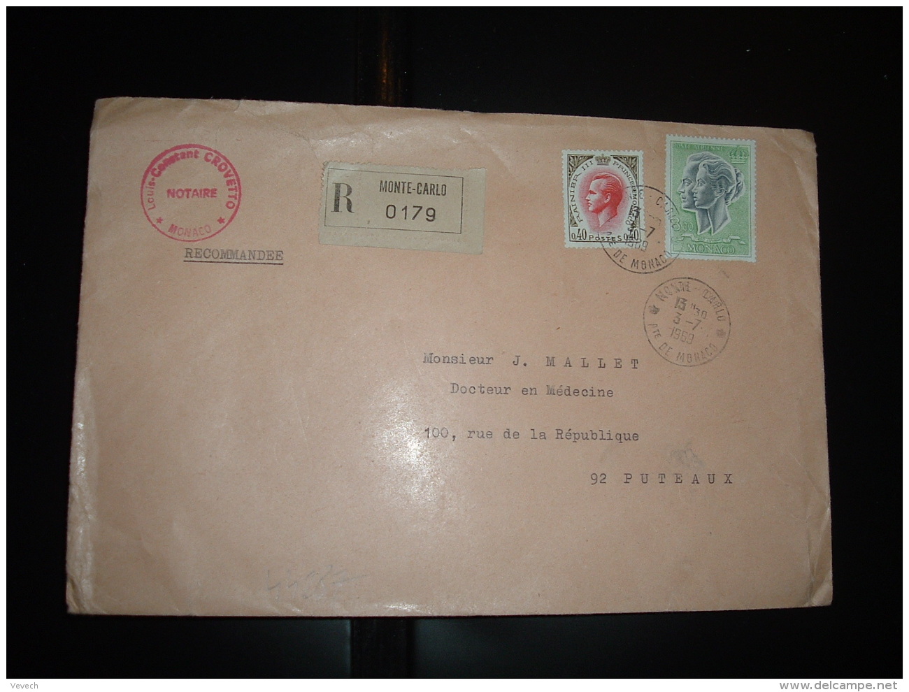 LR Pour La FRANCE TP DEO JUVANTE 3,00 + TP RAINIER III 0,40 OBL.3-7-1969 MONTE-CARLO - Covers & Documents