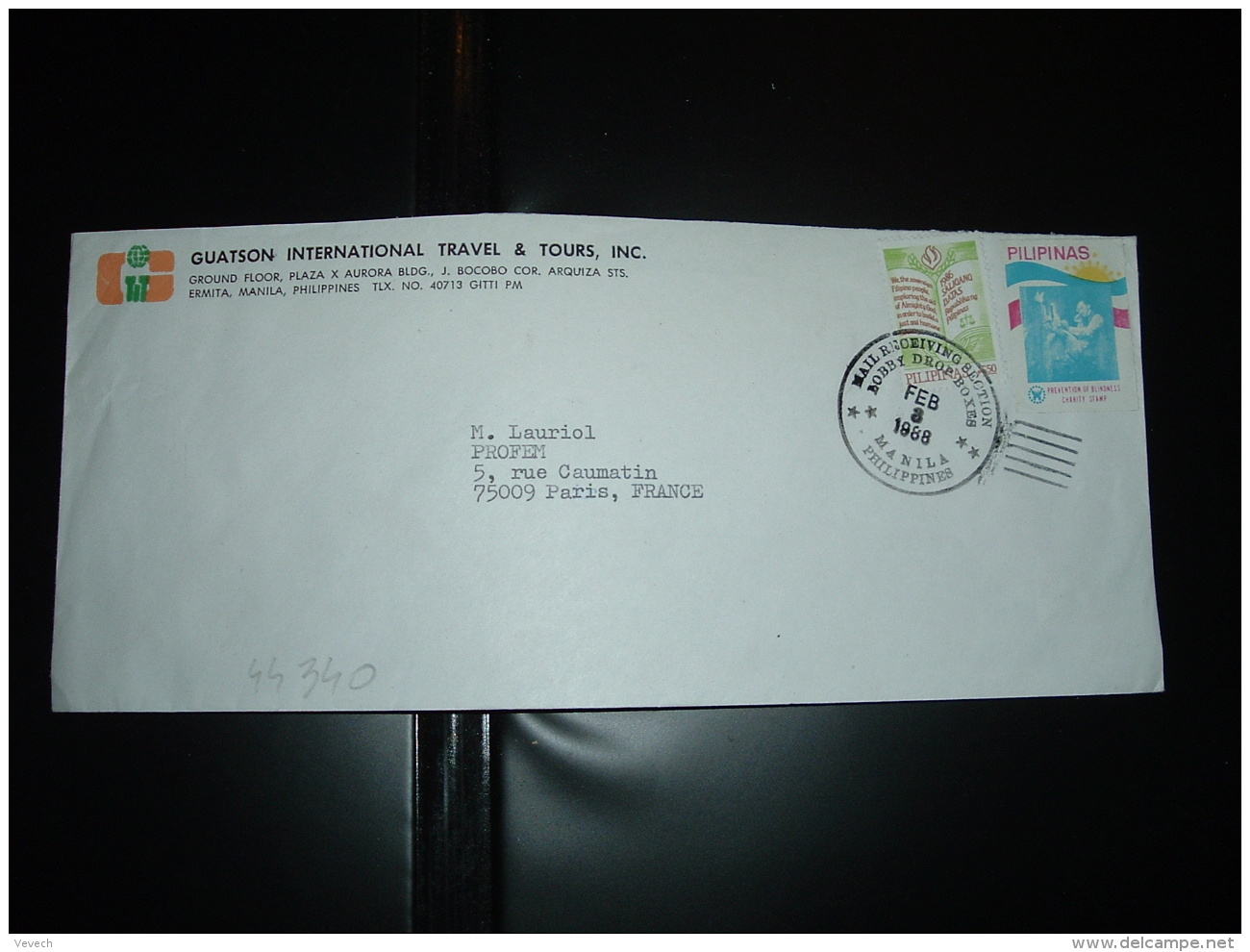 LETTRE TP PHILIPPINES 5 50 OBL.MEC.FEB 3 1988 MANILA + VIGNETTE PREVENTION OF BLINDESS CHARITY STAMP - Erinnophilie