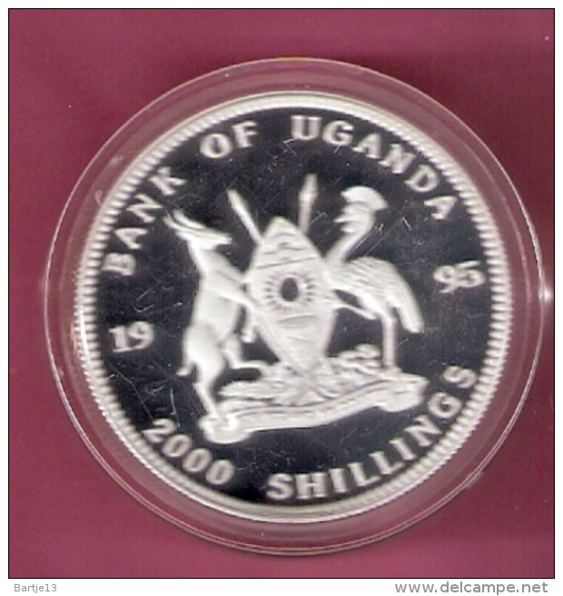 BANK OF UGANDA 2000 SHILLINGS 1995 AG PROOF MULTICOLOUR OPL. ? PIG (SCRATCHES ON CAPSEL) - Autres & Non Classés