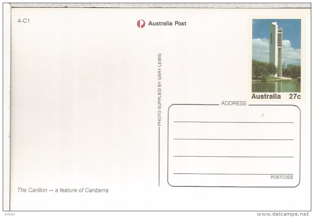 AUSTRALIA TARJETA ENTERO POSTAL THE CARILLON CANBERRA CAMPANA BELL - Musik