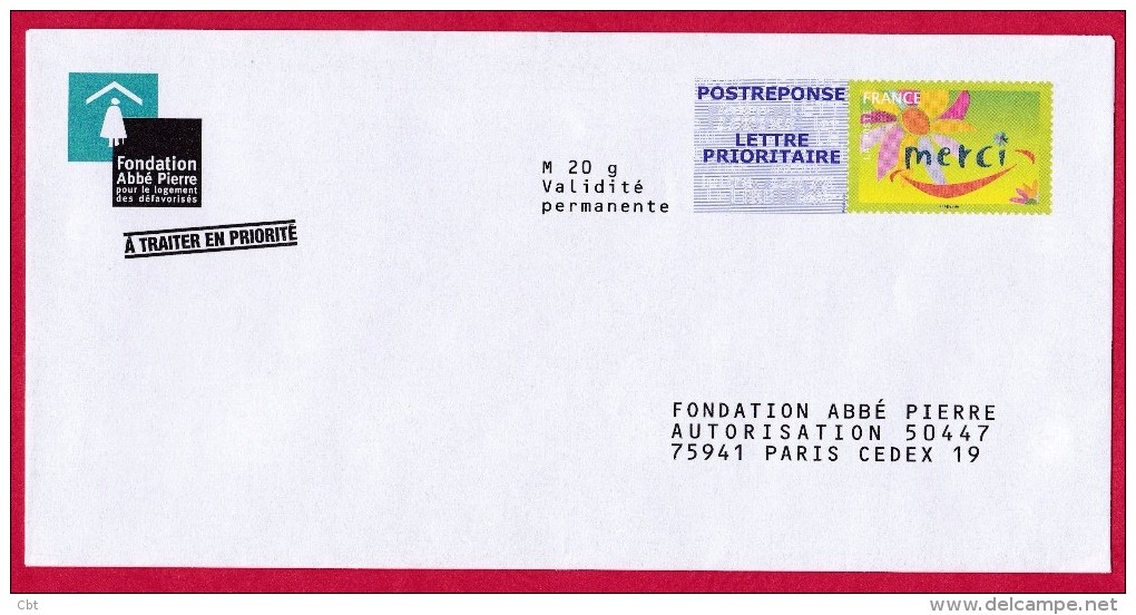 PAP – Post Réponse Merci – Fondation Abbé Pierre – 10P049 ( 2875) - Prêts-à-poster:reply