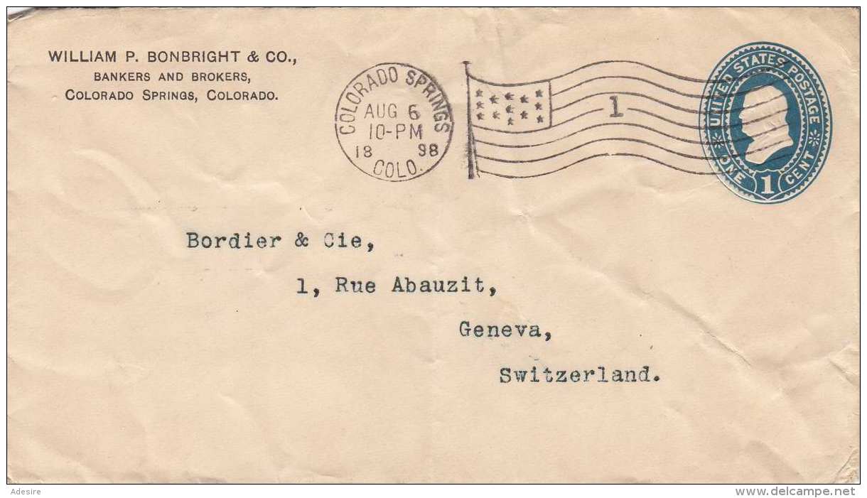 USA 1898 - 1 Cent Ganzsache Auf Bank Brief Gel.Colorado &gt; Geneve - Briefe U. Dokumente