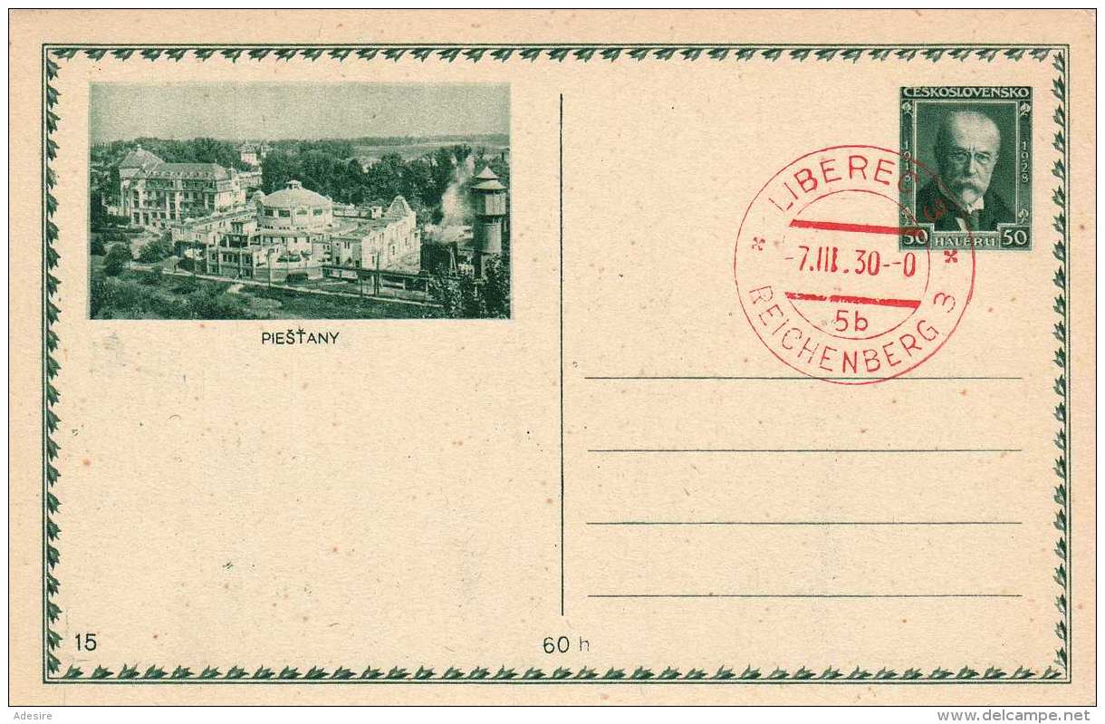 CSSR 1930 - 50 H Auf Bildpostkarte PIESTANY, Stempel Reichenberg Liberec - Lettres & Documents
