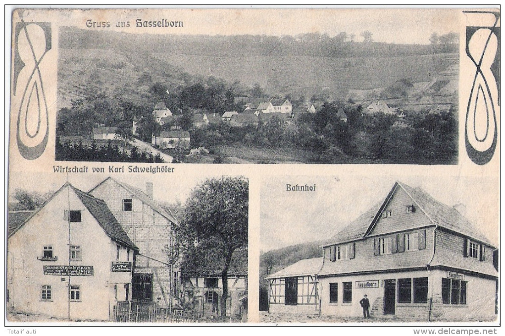 HASSELBORN Gem Waldsolms Bahnhof Gasthof Schweighöfer Brauerei Melchior Bahnpost WETZLAR - USINGEN ZUG 4399 5.9.1917 - Wetzlar