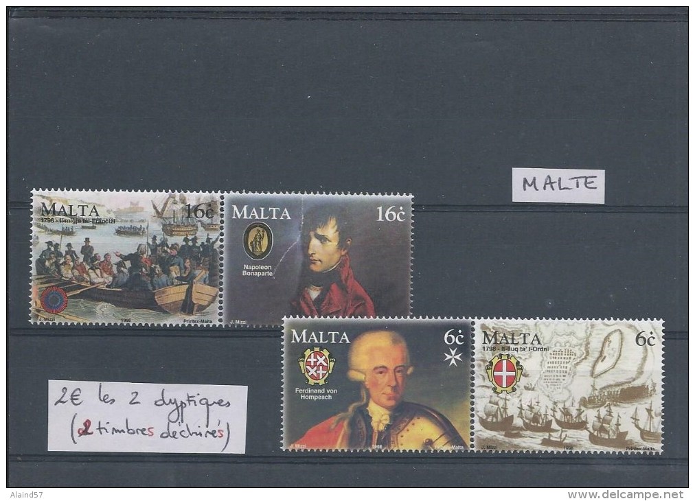 Lot De 2 Dyptiques De Malte (2timbres Avec Déchirure). Thème Napoléon. - Napoléon