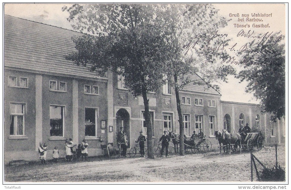 Gruß Aus Wahlstorf Bei Karbow Amt Lübz Tönses Gasthof Belebt Postbote Mit Fahrrad 16.4.1914 Gelaufen - Lübz