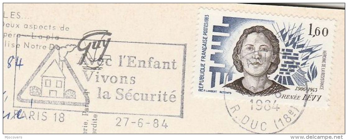 1984 FRANCE COVER Stamps 1.60 RENEE LEVY WWII RESISTANCE To Germany SLOGAN Pmk CHILD SAFETY (postcard Paris) - 2. Weltkrieg
