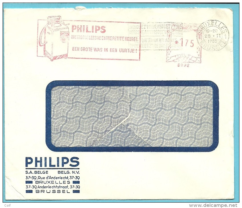 Brief Met Roodfrankeering (B992) Met Logo "LESSIVE / PHILIPS"  1952 - ...-1959