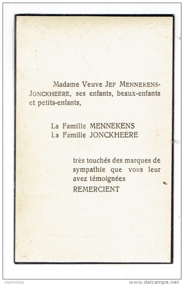 Bidprentje - Jef MENNEKENS Homme De Lettres- Herenthals 16-12-77 - Jette 26-3-43 - Religion & Esotericism