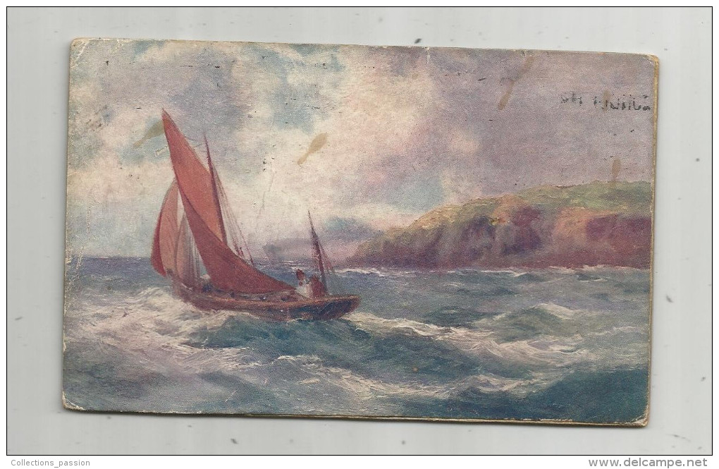 Cp , Bateaux , Voilier , Illustrateur , Voyagée 1920 , Pas De Timbre , Ed : Panel Greeting Card-Faulkner - Sailing Vessels