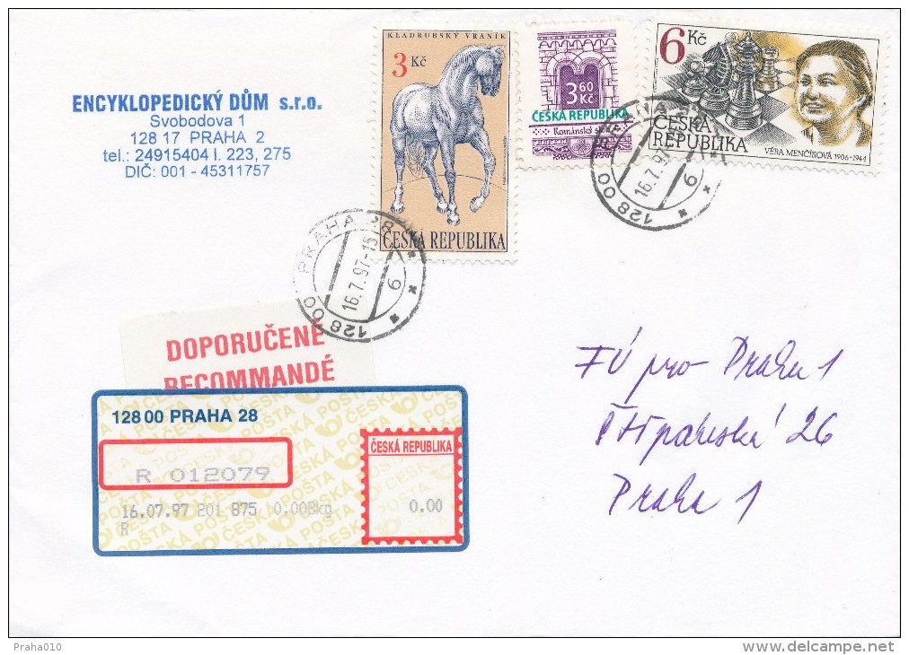 K7946 - Czech Rep. (1997) 128 00 Praha 28 (R-letter) Tariff: 12,60 CZK (stamp: 6,00 CZK - Vera Mencikova (1906-1944)) - Scacchi