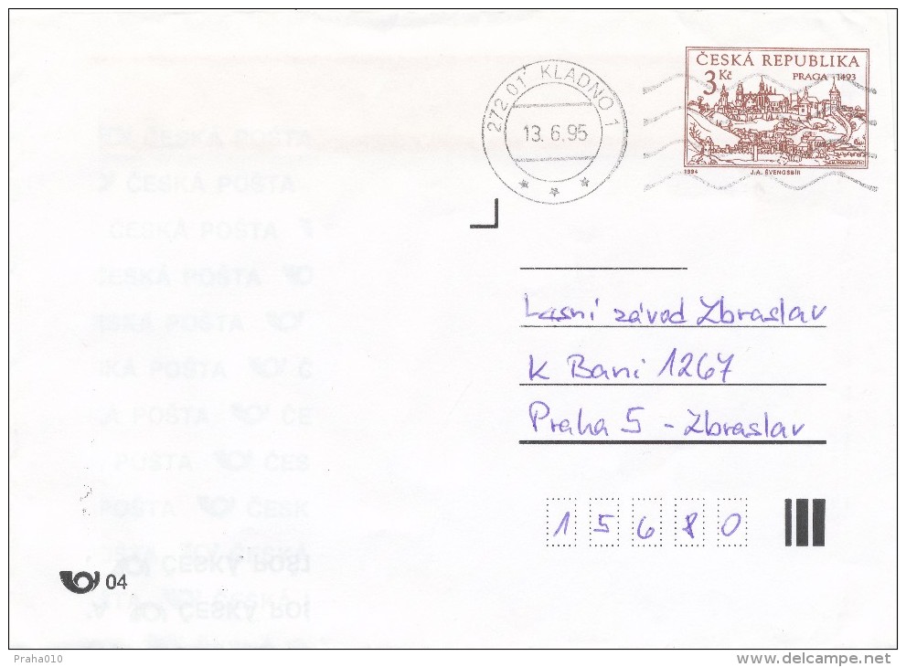 K7947 - Czech Rep. (1995) 272 01 Kladno 1 (machine Postmark), Tariff: 3,00 CZK (stamp: City Praga 1493 - Prague Castle) - Buste