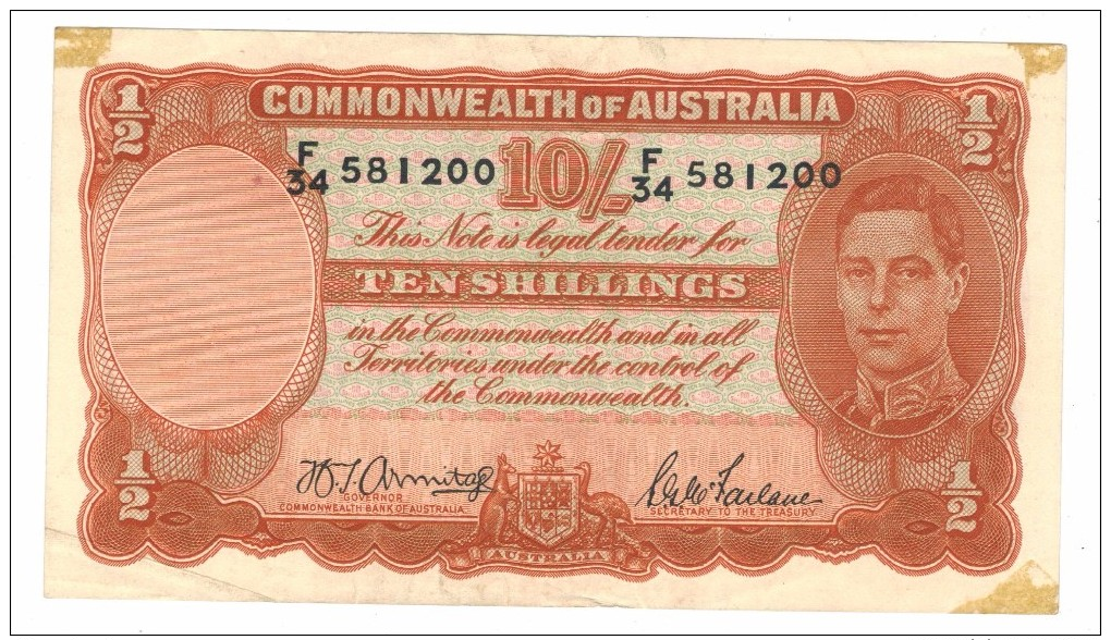 Australia, 10 Shill. Armitage-Mc Farlane , AXF!!!, See Scan. - 1938-52