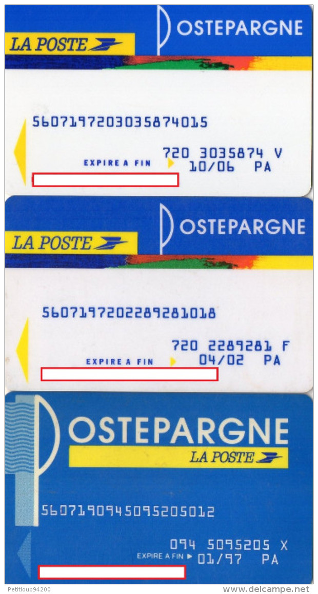 CARTES BANCAIRES LA POSTE  Postepargne  (lot De 3) - Schede Bancarie Uso E Getta