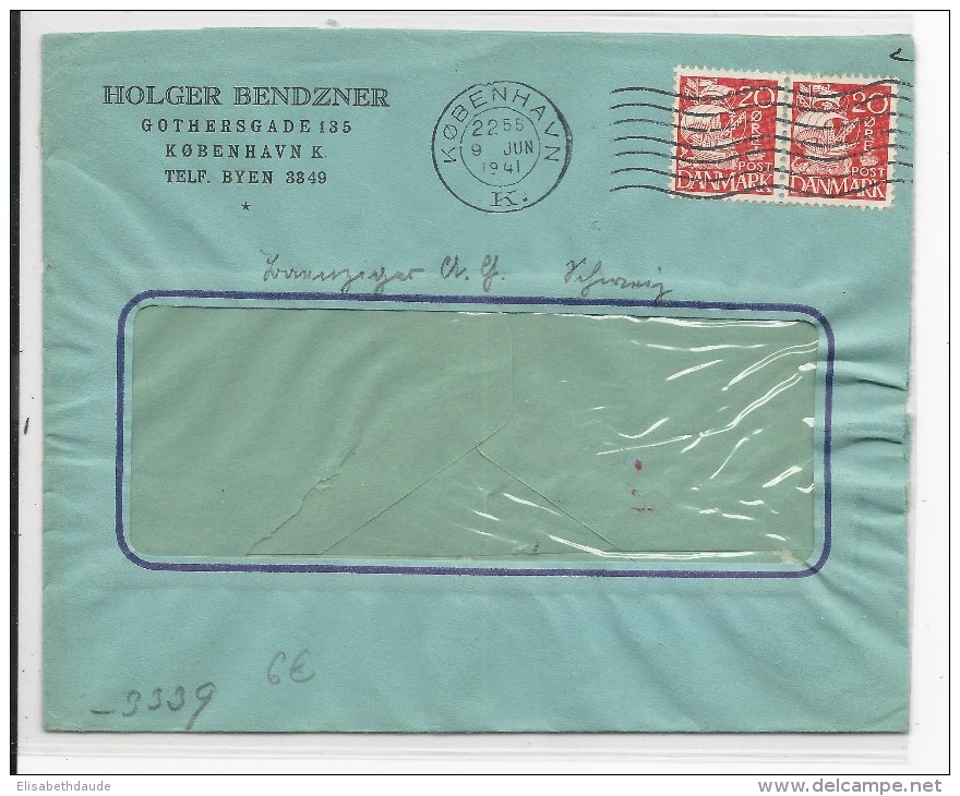 DANEMARK - 1941 - ENVELOPPE Avec CENSURE ALLEMANDE AU DOS De COPENHAGUE Pour La SUISSE - Storia Postale