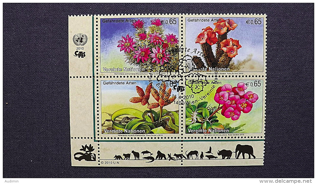 UNO-Wien 639/42 Oo, Gefährdete Arten: Pflanzen: Warzenkaktus, Hoodia, Welwitschie, Christusdorn - Oblitérés