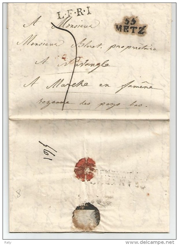 Lettre De METZ  55 Noir L.F.R.I. Pour Marche Cachet FRANKRYK / LUXEMBURG . Luxembourg. Du 23 Mai 1822 - 1815-1830 (Dutch Period)
